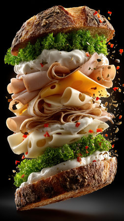 Juicy freshly cooked cheeseburger close-up, burger meat and salad. food closeup, making delicious burger. Step-by-step burger preparation. High quality photoの素材