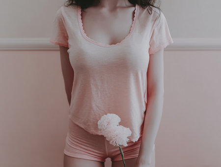 Periods of a young beautiful girl, these days, red days, menstruation, banner, hygiene, health care, women days, woman in menstrual panties. High qualityの素材
