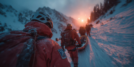 Rescue team rushes to help, 911, advertising, for news, emergency assistance a rescue operation. High qualityの素材