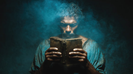 Halloween concept. necromancer with a book. use magic book for magic spell. necromancer wizard Handheld. High qualityの素材