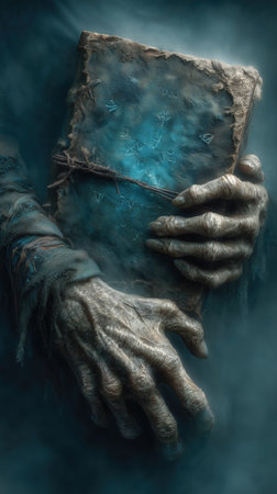 Halloween concept. necromancer with a book. use magic book for magic spell. necromancer wizard Handheld. High qualityの素材