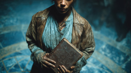 Halloween concept. necromancer with a book. use magic book for magic spell. necromancer wizard Handheld. High qualityの素材