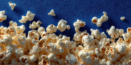 Popcorn at the cinema, A person is holding a bowl of popcorn. The popcorn is in a white bowl and is in the shape of a handの素材
