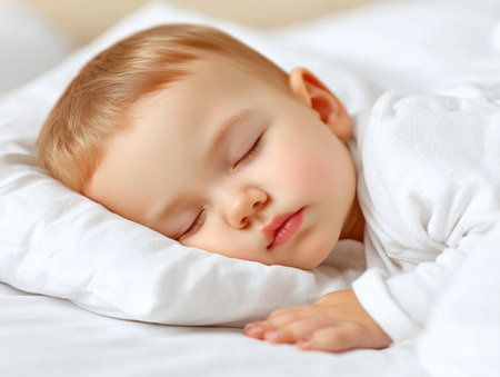 Sleeping baby, sweet child's sleep, little child on pillow, for advertising, for banner, airy sleep, lightness, for diapers, for wipes. High qualityの素材