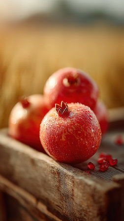 Fresh red pomegranate, pomegranate on a table, sweet red pomegranate in the kitchen. Fresh red pomegranate, pomegranate on a table, sweet red pomegranate in the kitchen. wood table High quality photoの素材