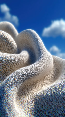 Close up of white textured natural Colored Fabric folded and luminated under moving Light, making epic amazing shadows on textured background. High quality photoの素材