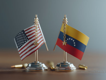 Venezuela and United States flag. Venezuela and USA. Venezuela vs US diplomatic concept. High quality photoの素材