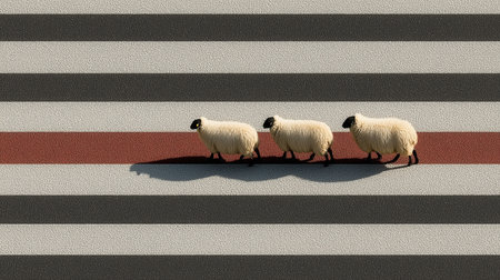 Sheep on the road, the concept of movement in life, animals, abstraction. High qualityの素材