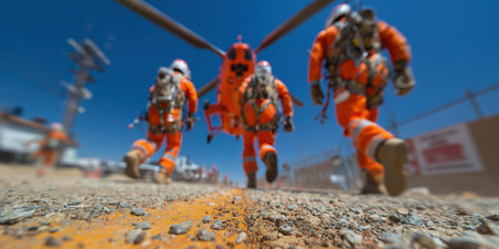 Rescue team rushes to help, 911, advertising, for news, emergency assistance a helicopter rescue operation. High qualityの素材