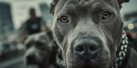 Police officer with dog, angry dog, pit bull and police, patrol dog, bloodhound, attack dog. High qualityの素材