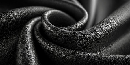 Close up of black textured natural leather Colored Fabric Leather folded and luminated under moving Light, making epic amazing shadows on textured background. High quality photoの素材