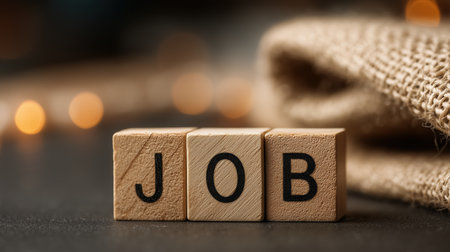 Abstract Work, wooden letter blocks JOB, new start, for news, fired, retired from work, new job, Monday. High qualityの素材