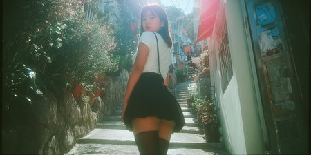 Young Asian girl model, for advertising, for a banner, Japanese schoolgirl, zoomer. High fashion aesthetic model. Stylish modern woman. Face of professional fashion model. High quality photoの素材