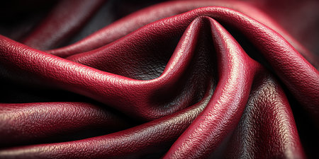 Close up of pink textured natural leather Colored Fabric Leather folded and luminated under moving Light, making epic amazing shadows on textured background. High quality photoの素材