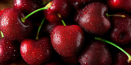 Fresh ripe sour cherries. Closeup of cherry fruit, red cherries . High quality photoの素材