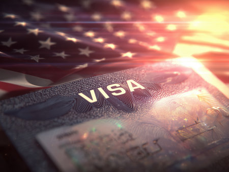 US visa, Visa in passport, fee for US visa, tour of the USA, airport, customs, checkpoint, illegal immigrants, closed borders, nationality H-1B visa. Macro photo. High quality photoの素材