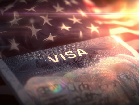 US visa, Visa in passport, fee for US visa, tour of the USA, airport, customs, checkpoint, illegal immigrants, closed borders, nationality H-1B visa. Macro photo. High quality photoの素材
