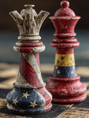 Venezuela and United States flag. Venezuela and USA. Venezuela vs US diplomatic concept. High quality photoの素材