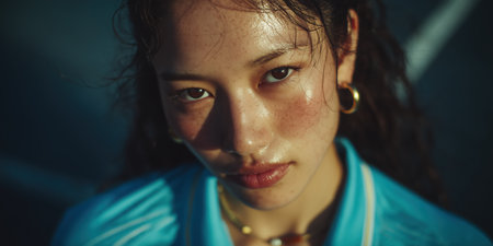 Young beautiful Asian girl on the tennis court, model, white tennis dress, old money, clothing style, girl portrait, tennis game, girl in tennis clothes Wimbledon, copy space. High qualityの素材