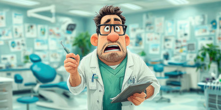 The dentist is confused, the doctor is lost in thought, misunderstanding, mistakes in work, anxiety. High qualityの素材