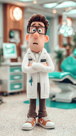 The dentist is confused, the doctor is lost in thought, misunderstanding, mistakes in work, anxiety. High qualityの素材
