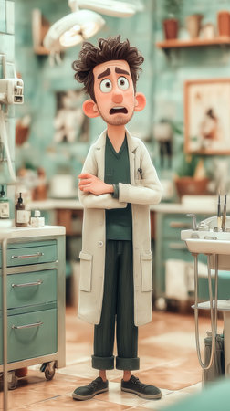 The dentist is confused, the doctor is lost in thought, misunderstanding, mistakes in work, anxiety. High qualityの素材
