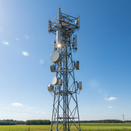 Cellular antenna 5G technology, a new generation of cellular networks, AI connection via high-speed internet, fiber-optic communication, new-generation antennas, 5G icon. High qualityの素材