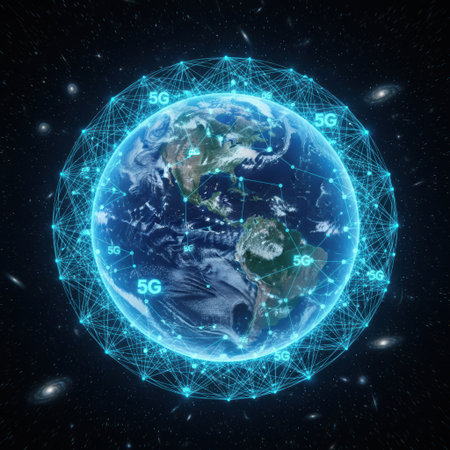 High-speed Internet in the city, Cellular antenna 5G technology, a new generation of cellular networks, AI connection, fiber-optic communication, new-generation antennas, 5G icon. High qualityの素材