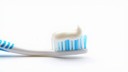 Toothbrush with toothpaste, Fresh breath, dental insurance, personal hygiene, brushing teeth in the morning, care from childhood, morning routine. High qualityの素材