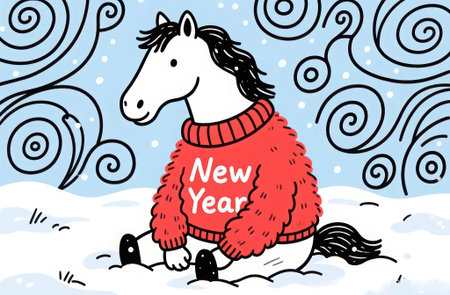 Year of the Horse, Red Fire Horse symbol of 2026, red horse, orange beautiful horse running forward, concept of freedom of life pleasure, Illustration, drawing. High qualityの素材