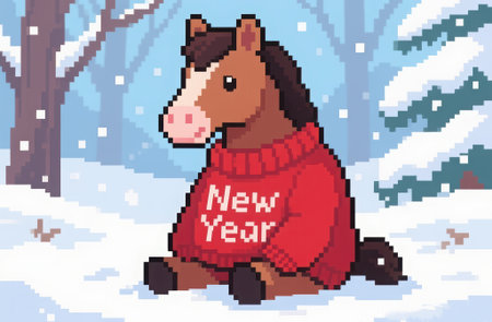 Year of the Horse, Red Fire Horse symbol of 2026, red horse, orange beautiful horse running forward, concept of freedom of life pleasure, Illustration, drawing. High qualityの素材