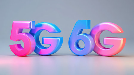 6G technology, a new generation of cellular networks, AI connection via high-speed internet, fiber-optic communication, new-generation antennas, 5G 6G icon. High qualityの素材