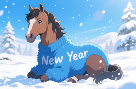 Year of the Horse, Red Fire Horse symbol of 2026, red horse, orange beautiful horse running forward, concept of freedom of life pleasure, Illustration, drawing. High qualityの素材