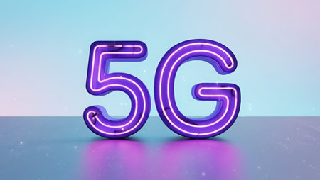 5G technology, a new generation of cellular networks, AI connection via high-speed internet, fiber-optic communication, new-generation antennas, 5G icon. High qualityの素材