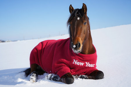 Year of the Horse, Red Fire Horse symbol of 2026, red horse, orange beautiful horse running forward, concept of freedom of life pleasure, Illustration, drawing. High qualityの素材