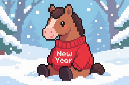 Year of the Horse, Red Fire Horse symbol of 2026, red horse, orange beautiful horse running forward, concept of freedom of life pleasure, Illustration, drawing. High qualityの素材