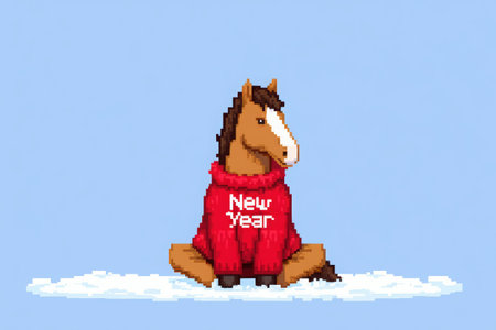 Year of the Horse, Red Fire Horse symbol of 2026, red horse, orange beautiful horse running forward, concept of freedom of life pleasure, Illustration, drawing. High qualityの素材