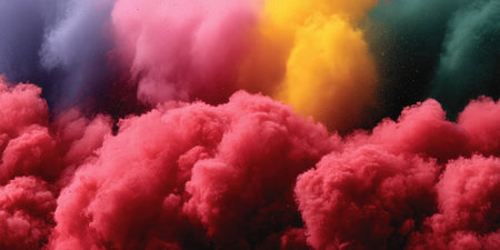 Traditional and religious Holi Festival, Color battle at the holi festival, colorful background, Multicolored paint, beautiful colored powder, juicy explosion of paint. High qualityの素材