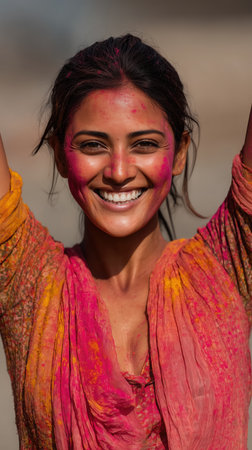 Traditional and religious Holi Festival, Color battle at the holi festival, colorful background, People celebrate fertility of spring and enjoy the colorful festival. High qualityの素材