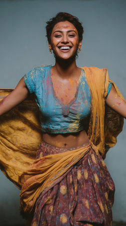 Traditional and religious Holi Festival, Color battle at the holi festival, colorful background, People celebrate fertility of spring and enjoy the colorful festival. High qualityの素材