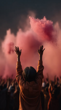 Traditional and religious Holi Festival, Color battle at the holi festival, colorful background, Multicolored paint, beautiful colored powder, juicy explosion of paint. High qualityの素材