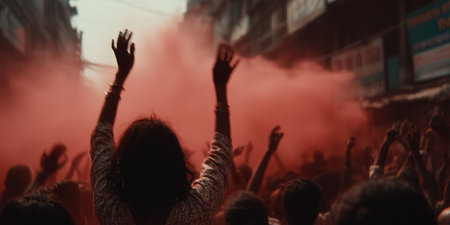 Traditional and religious Holi Festival, Color battle at the holi festival, colorful background, Multicolored paint, beautiful colored powder, juicy explosion of paint. High qualityの素材