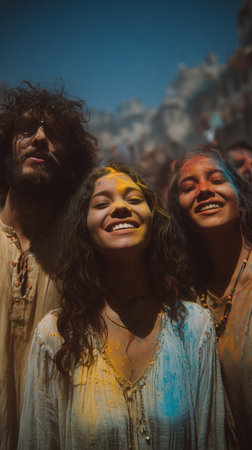 Traditional and religious Holi Festival, Color battle at the holi festival, colorful background, People celebrate fertility of spring and enjoy the colorful festival. High qualityの素材
