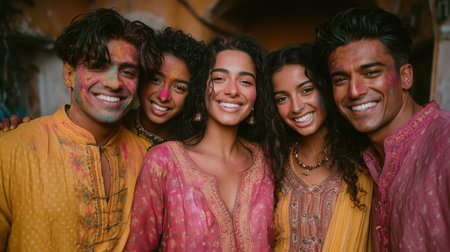 Traditional and religious Holi Festival, Color battle at the holi festival, colorful background, People celebrate fertility of spring and enjoy the colorful festival. High qualityの素材