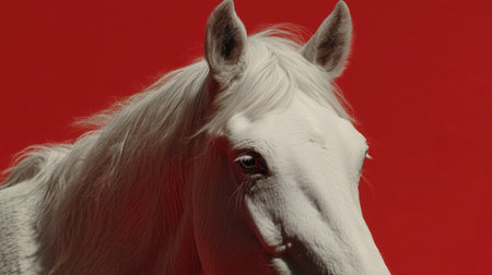White horse on a red background illustration Year of the Horse, Red Fire Horse symbol of 2026. High qualityの素材