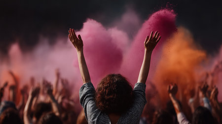 Traditional and religious Holi Festival, Color battle at the holi festival, colorful background, Multicolored paint, beautiful colored powder, juicy explosion of paint. High qualityの素材