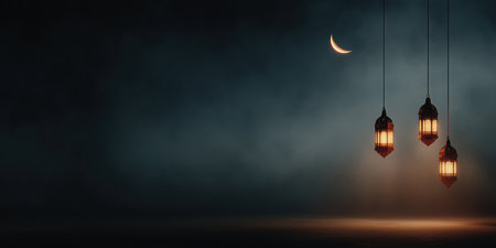 Ramadan Month Ramadan Kareem. The holy month of Muslims, Ramadan. Golden Moon, stars and lanterns. Ramadan Lantern Background. High qualityの素材