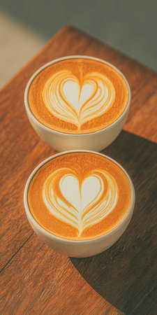 Valentine's Day, a holiday for lovers, a romantic date, a red heart, February 14 Hot aromatic coffee for two, a romantic evening in a coffee shop, a heart-shaped perk. High qualityの素材