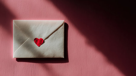 Valentine's Day, a holiday for lovers, a romantic date, a red heart, February 14. A white love envelope with a red heart in the middle High qualityの素材