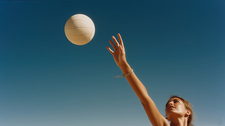 Volleyball game, volleyball championship, ball and net, people playing volleyball white ball. High qualityの素材